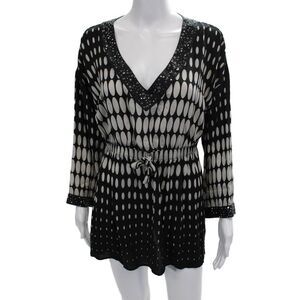 St. John Womens Silk Polka Dot Print Drawstring Short Dress Black Size S